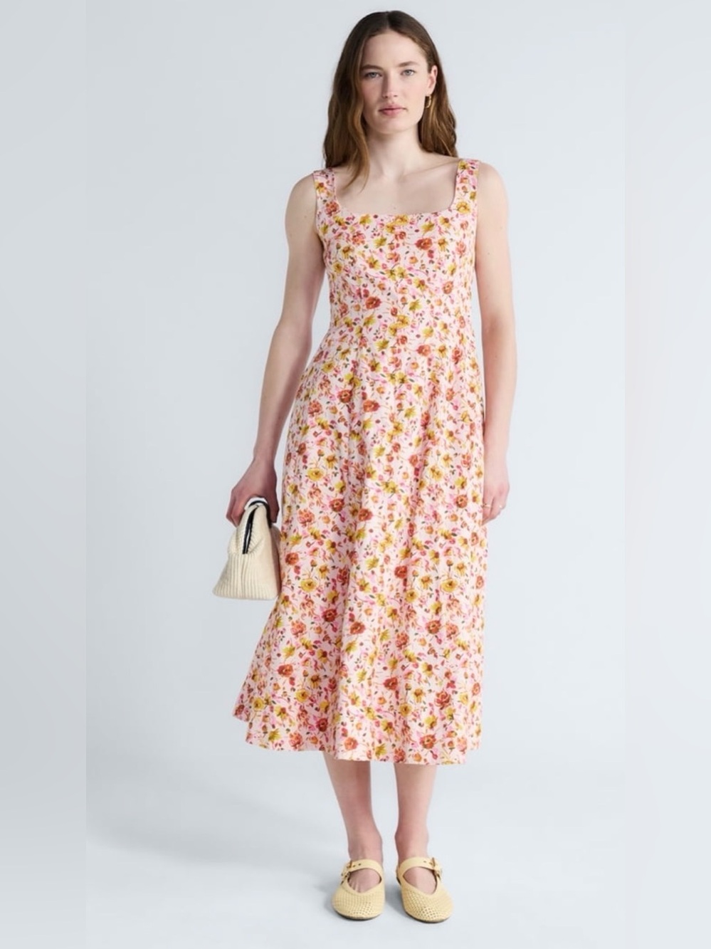 Free Assembly Women’s Square Neck Cotton Midi Panel Dress